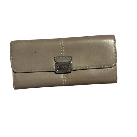 Tods‎ Leather Long Wallet Womens Taupe Gray - Picture 1 of 13